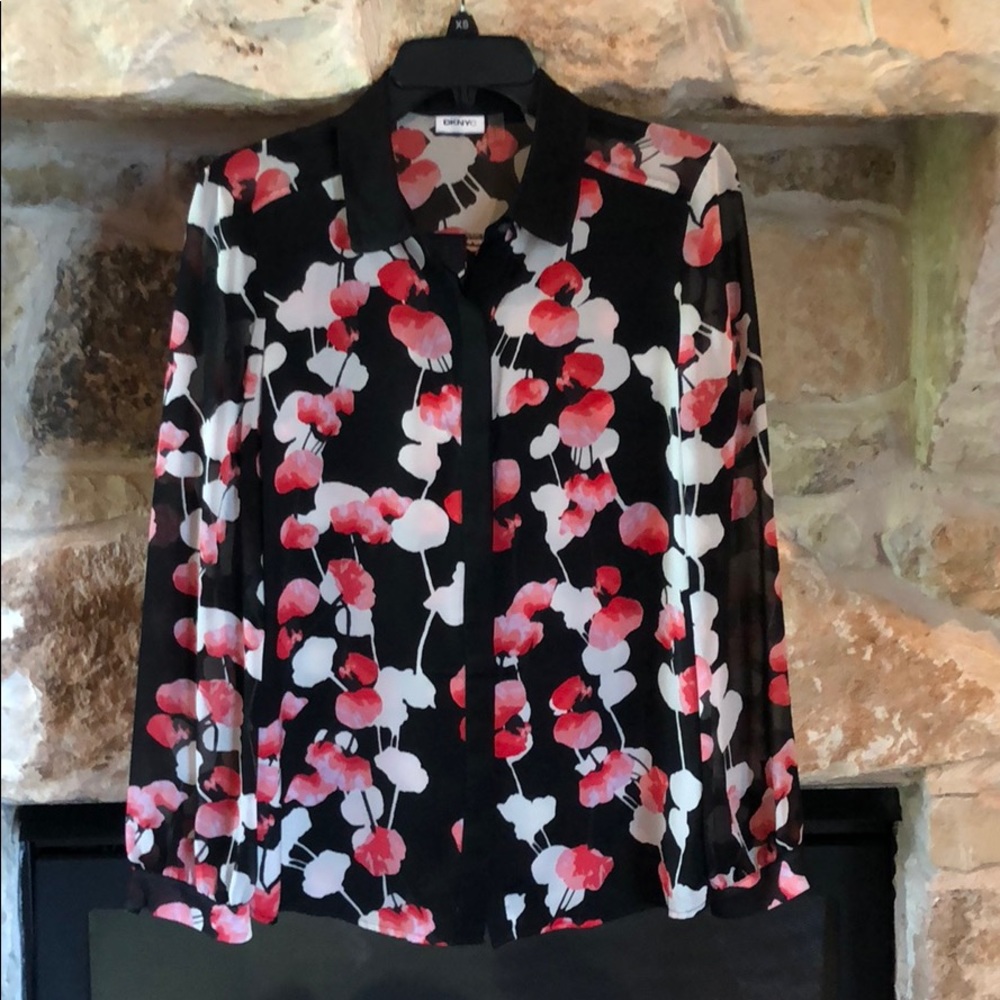 Dkny poppy black and white blouse